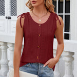 Eyelet Round Neck Wide Strap Tank
