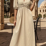 Twisted V-Neck Half Sleeve Dress
