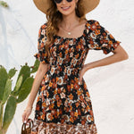 Printed Square Neck Short Sleeve Dress
