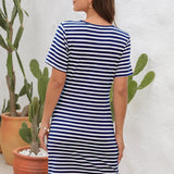 Cutout Striped Round Neck Short Sleeve Dress
