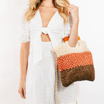 Fame Color Block Double-Use Braided Tote Bag
