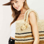 Fame Striped Straw Braided Tote Bag
