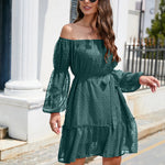 Swiss Dot Off-Shoulder Balloon Sleeve Dress
