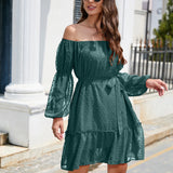 Swiss Dot Off-Shoulder Balloon Sleeve Dress
