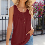 Eyelet Buttoned Round Neck Tank
