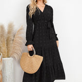 Swiss Dot Tied Surplice Flounce Sleeve Dress
