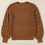 Pearl Detail Round Neck Long Sleeve Sweater
