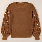 Pearl Detail Round Neck Long Sleeve Sweater
