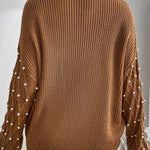 Pearl Detail Round Neck Long Sleeve Sweater
