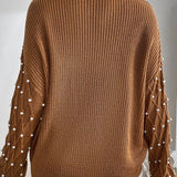 Pearl Detail Round Neck Long Sleeve Sweater
