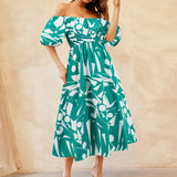 Printed Off-Shoulder Balloon Sleeve Dress
