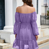 Swiss Dot Off-Shoulder Balloon Sleeve Dress
