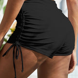 Drawstring Mid-Rise Waist Swim Shorts
