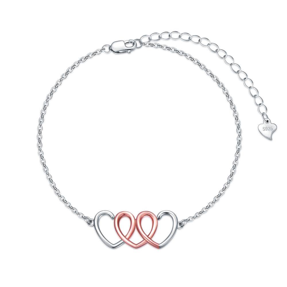 Sterling Silver Two-tone Heart Bracelet Simple and Fashionable for Women
