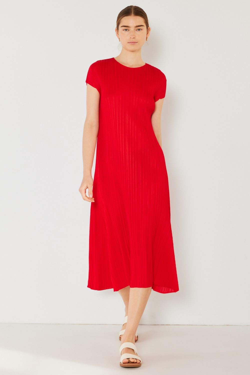 Marina West Swim Pleated Cap Sleeve A-Line Dress
