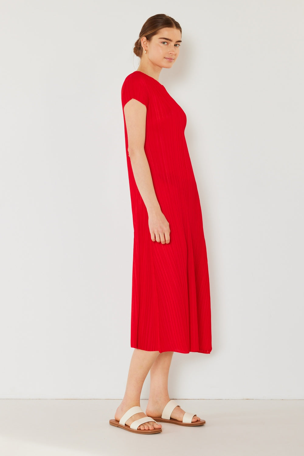 Marina West Swim Pleated Cap Sleeve A-Line Dress
