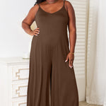 Double Take Full Size Soft Rayon Spaghetti Strap Tied Wide Leg Jumpsuit
