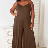 Double Take Full Size Soft Rayon Spaghetti Strap Tied Wide Leg Jumpsuit
