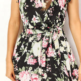 Double Take Floral Flutter Sleeve Tie-Waist Split Dress
