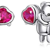 Sterling Silver Tiny Animal Cute Bear Holding a Heart Stud Earrings
