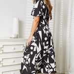 Double Take Printed Surplice Balloon Sleeve Dress
