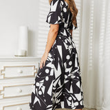 Double Take Printed Surplice Balloon Sleeve Dress
