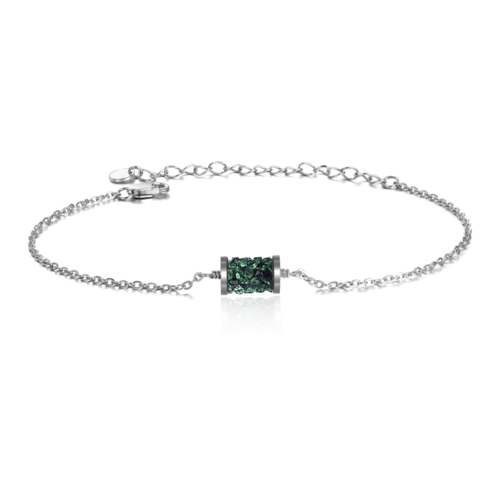 Sterling Silver with Green Crystal Bracelet Exquisite and Elegant Cable Chain
