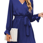 Surplice Flounce Sleeve Pleated Mini Dress
