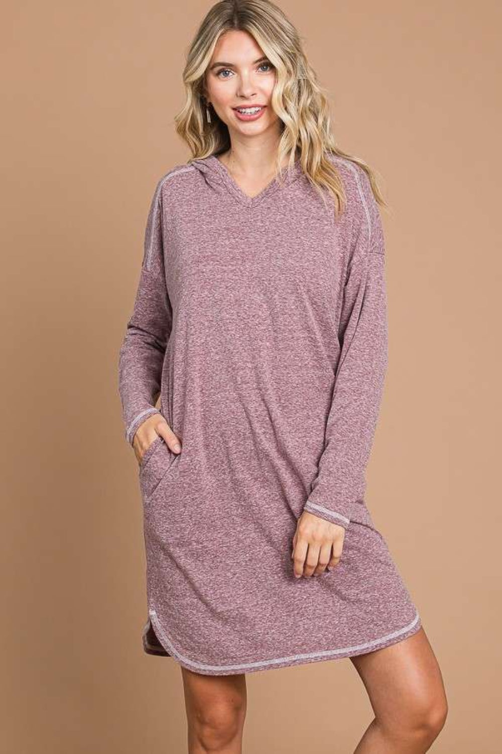 Culture Code Full Size Hooded Long Sleeve Sweater Dress
