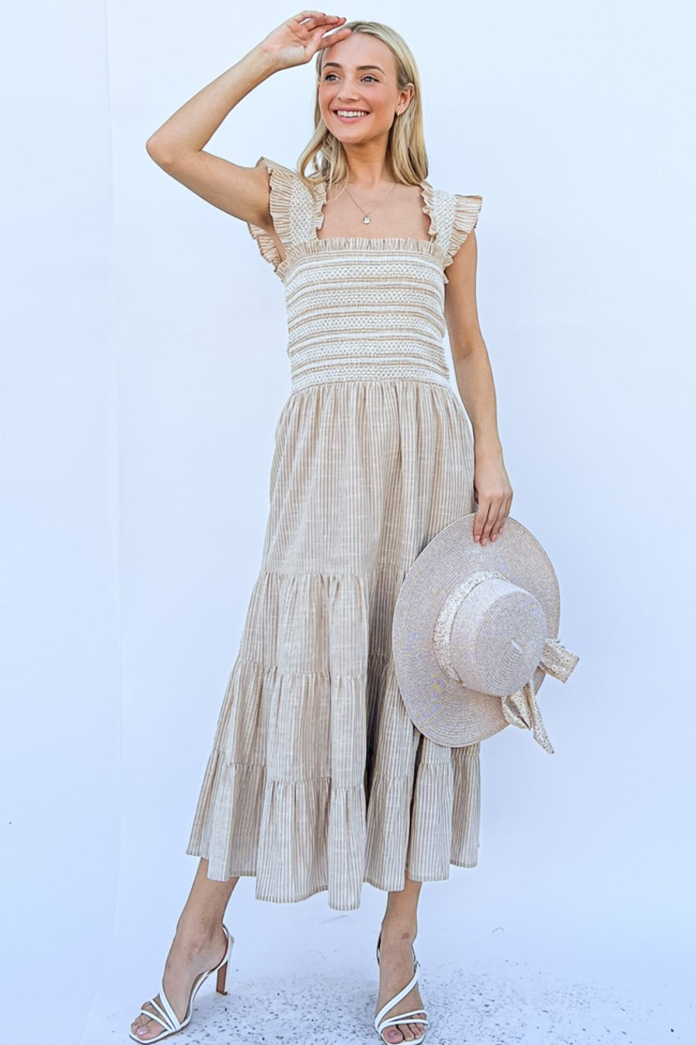 And The Why Linen Striped Ruffle Dress
