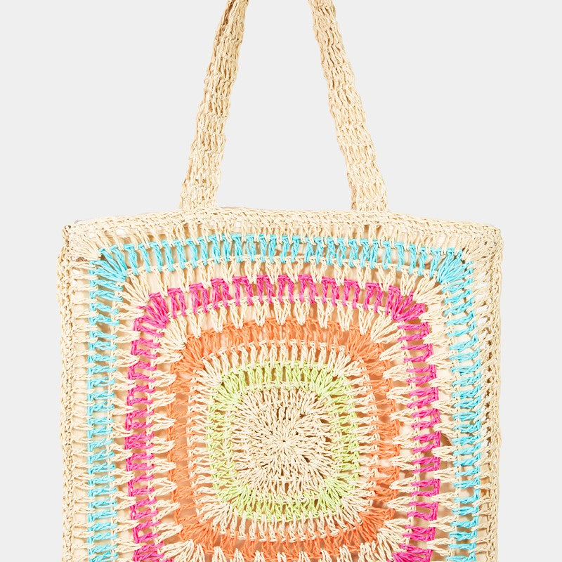 Fame Rainbow Crochet Knit Tote Bag
