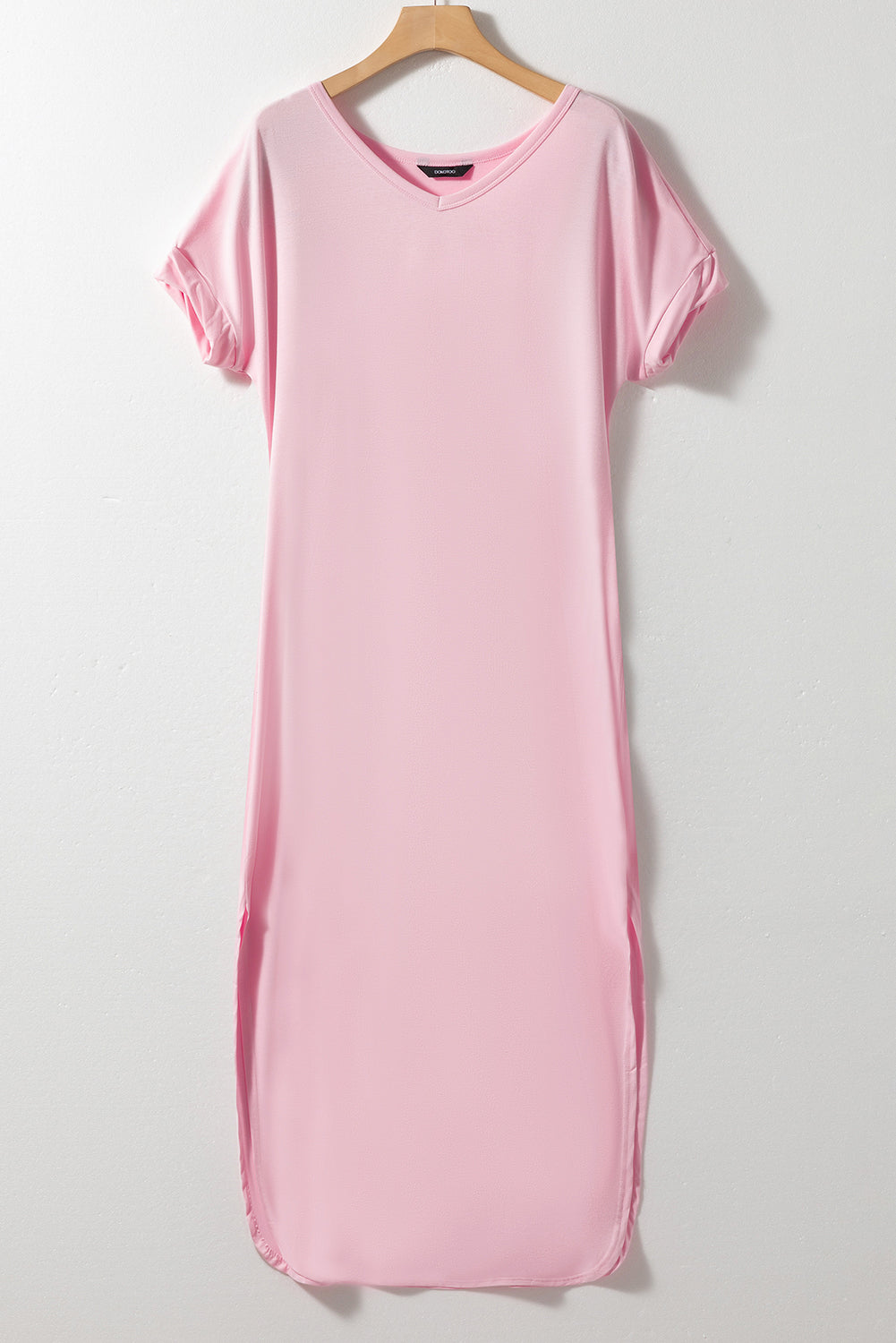 Slit Pocketed V-Neck Short Sleeve Dress
