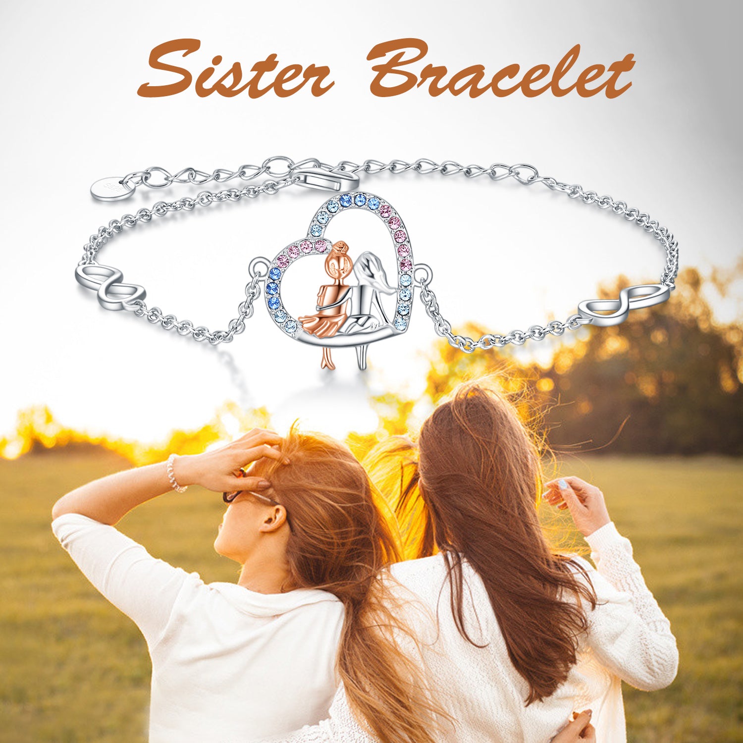 Sisters Bracelet Gift from Sister Sterling Silver Female Friendship Forever Jewelry with Crystal
