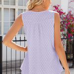 Eyelet Buttoned Round Neck Tank
