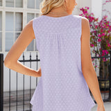 Eyelet Buttoned Round Neck Tank
