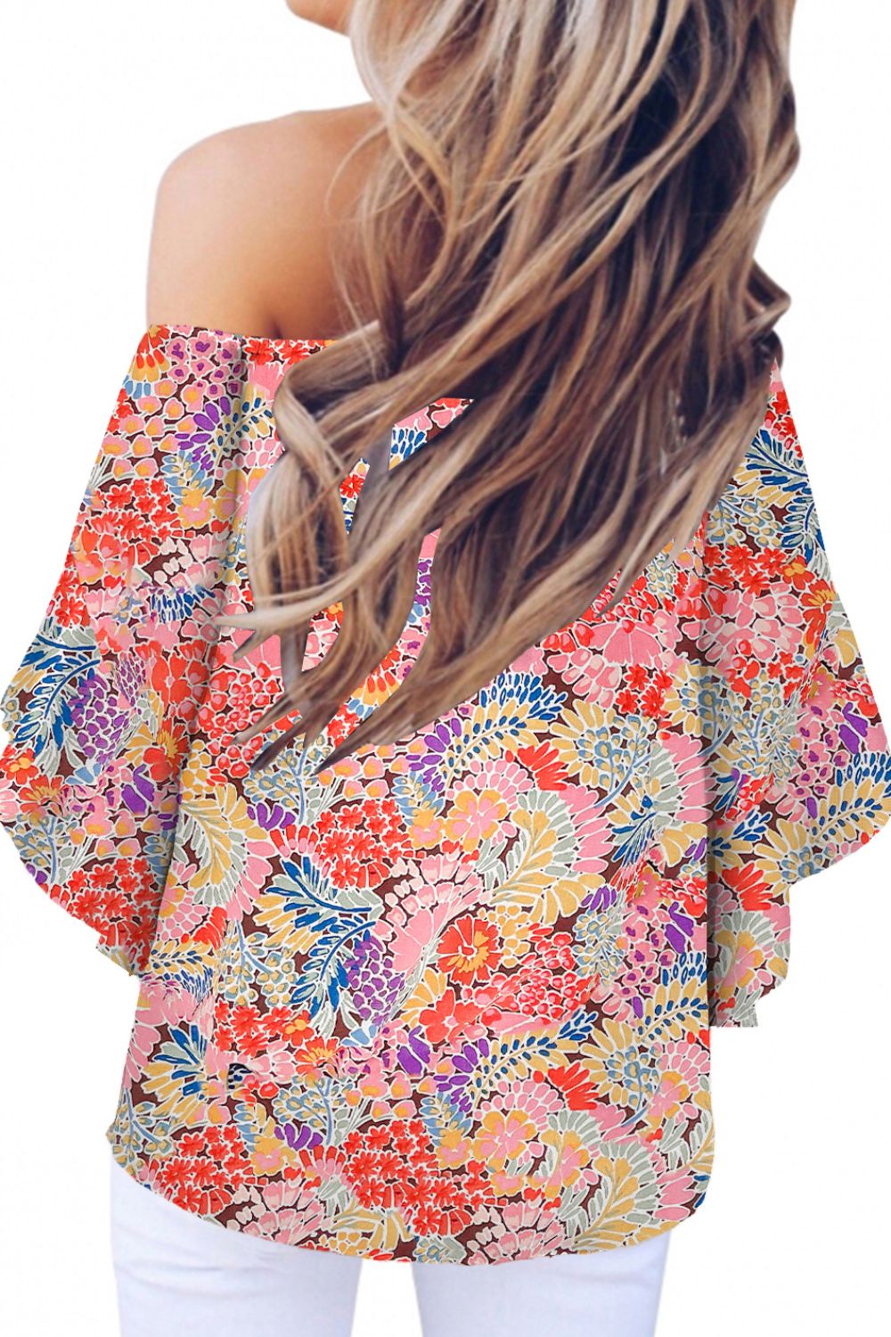 Tied Printed Off-Shoulder Half Sleeve Blouse
