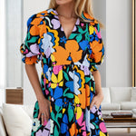 Printed Johnny Collar Half Sleeve Mini Dress
