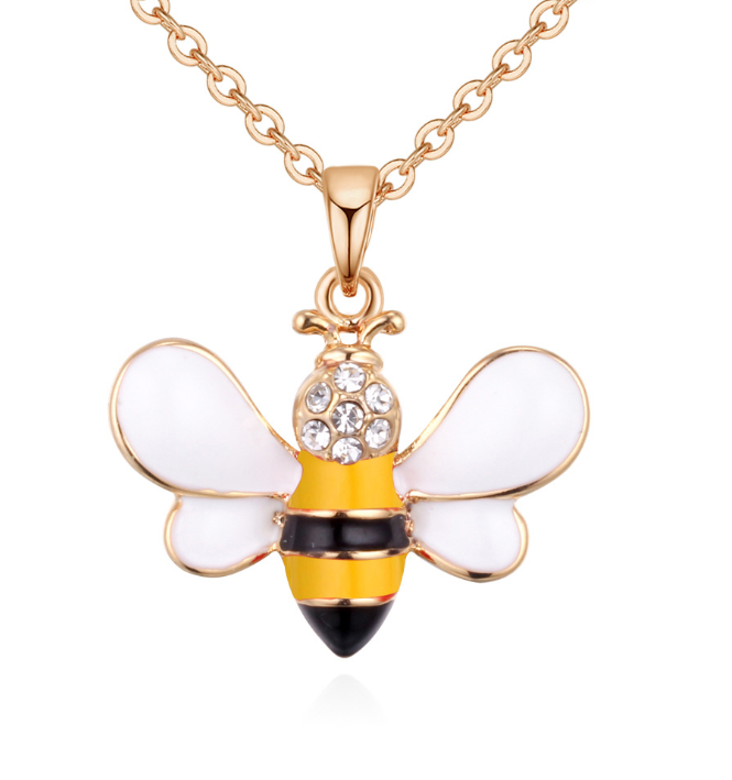 Summer Jewelry Necklace Lady Cartoon Cute Drop Oil Studded Bee Pendant
