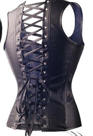 Black Steampunk Faux Leather Overbust Corset
