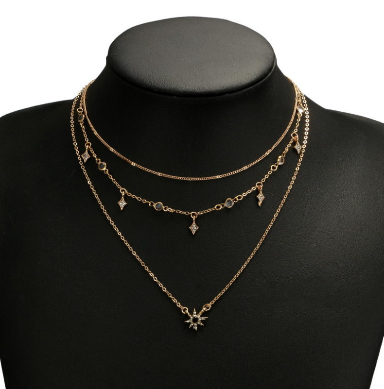 Multi-layer star pendant necklace handmade alloy necklace
