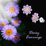 Daisy Earrings Sterling Silver Small Purple Daisy Flower Stud Earrings Jewelry
