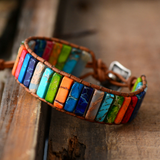 Colored Imperial Stone Hand-woven Single-layer Leather Bracelet Creative Ethnic Style Simple Bracelet
