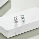 Sterling Silver Cat Moonstone Earrings
