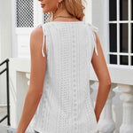 Eyelet Round Neck Wide Strap Tank
