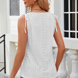 Eyelet Round Neck Wide Strap Tank
