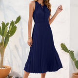 Swiss Dot Tie Neck Sleeveless Dress
