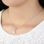 925 Sterling Silver Simulated Pearl Pendant Necklace Long Chain Necklace Jewelry Wedding Necklace
