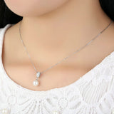 925 Sterling Silver Simulated Pearl Pendant Necklace Long Chain Necklace Jewelry Wedding Necklace
