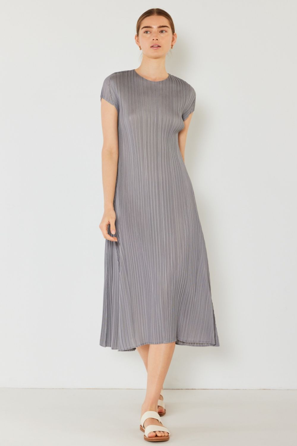 Marina West Swim Pleated Cap Sleeve A-Line Dress
