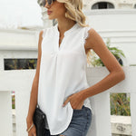 Eyelash Trim Spliced Lace Sleeveless Top
